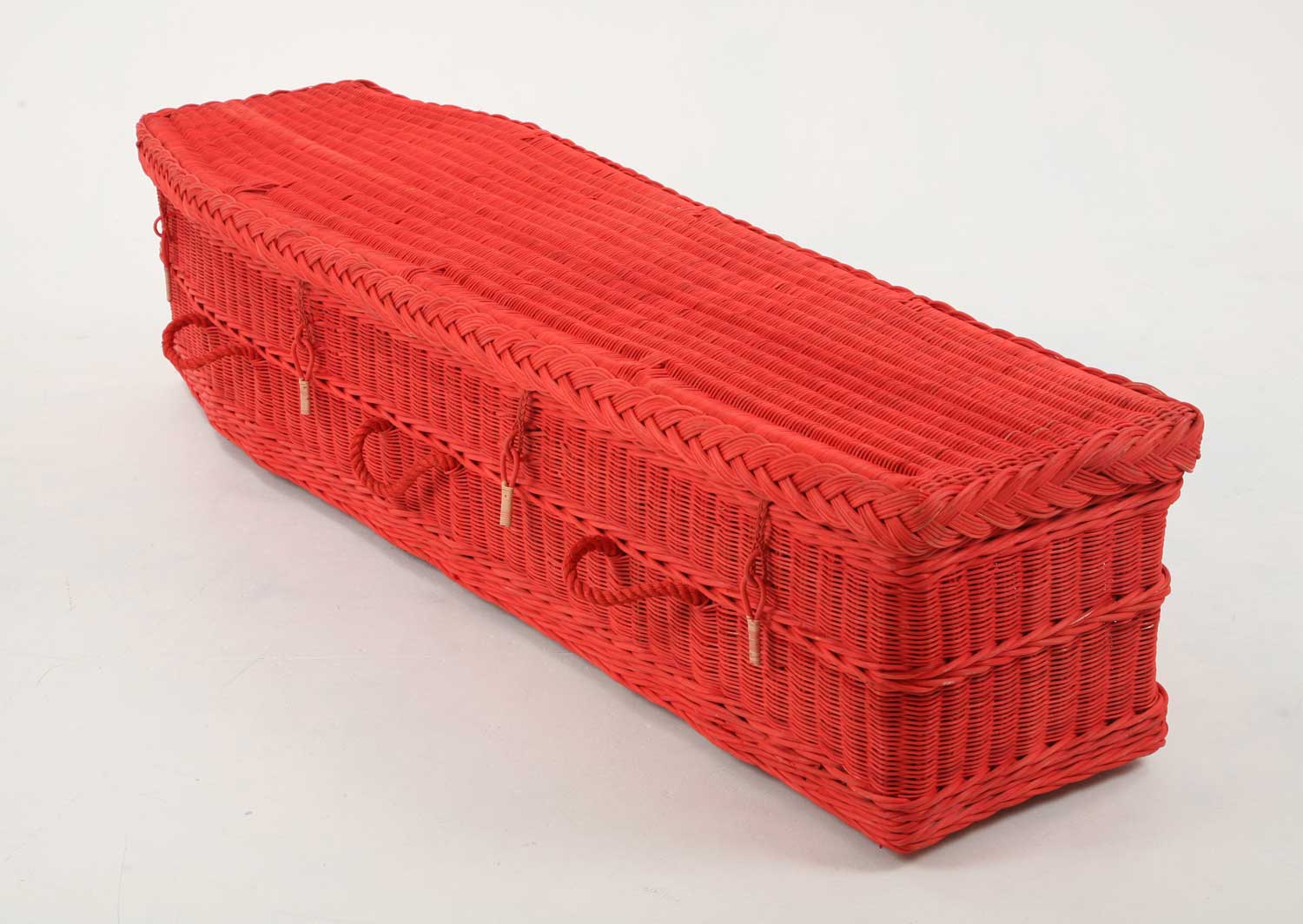Coffins are available in a range of colours such as the vibrant red shown here